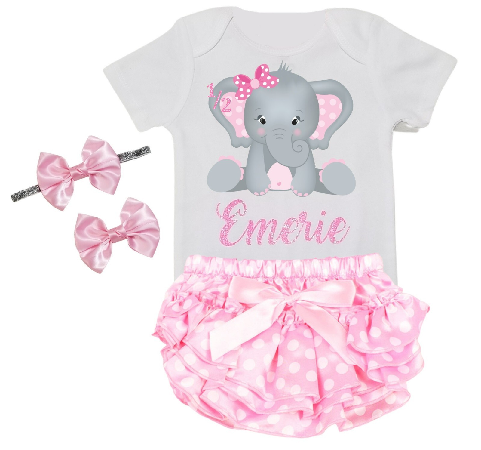 1/2 BIRTHDAY ELEPHANT PERSONALIZED OUTFIT – 6 MONTH BIRTHDAY