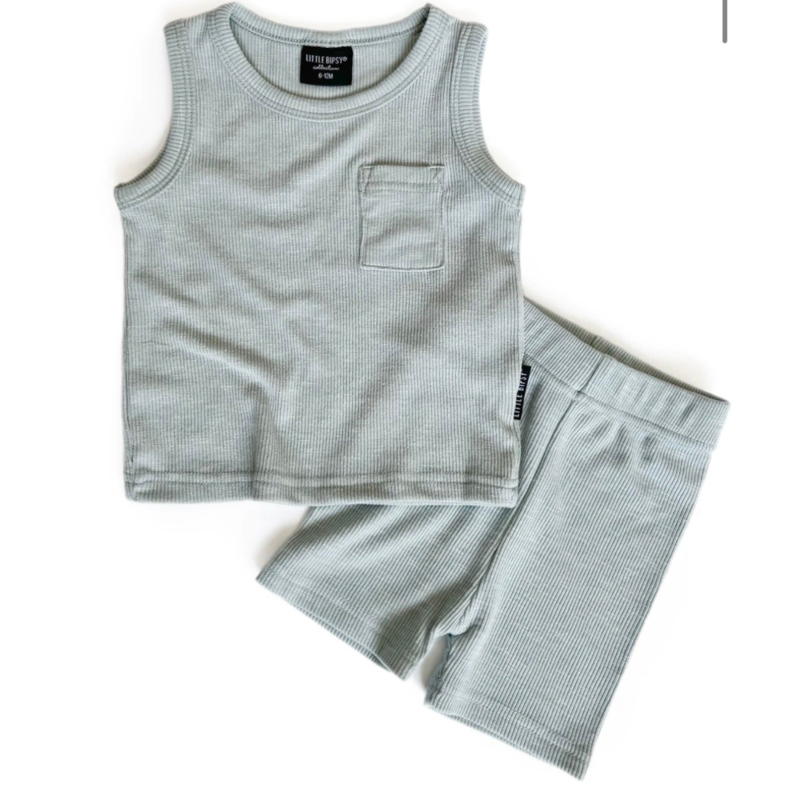 Little Bipsy Sea Side Blue Ribbed Tank & Biker Shorts Outfit Set Size 3-6 Months