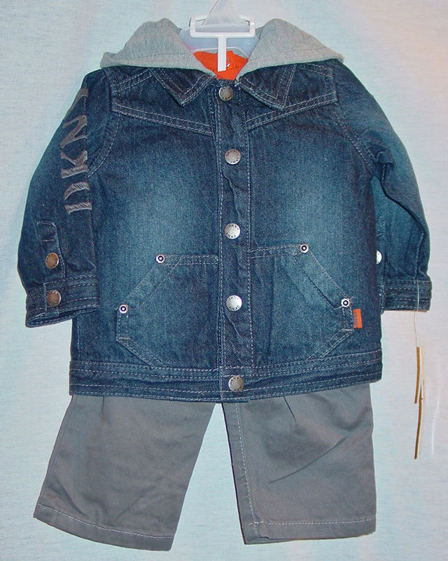 DKNY INFANT BOYS 3 PIECE PANTS SET W/ DENIM JACKET SIZE 3-6 MONTHS NEW WITH TAGS