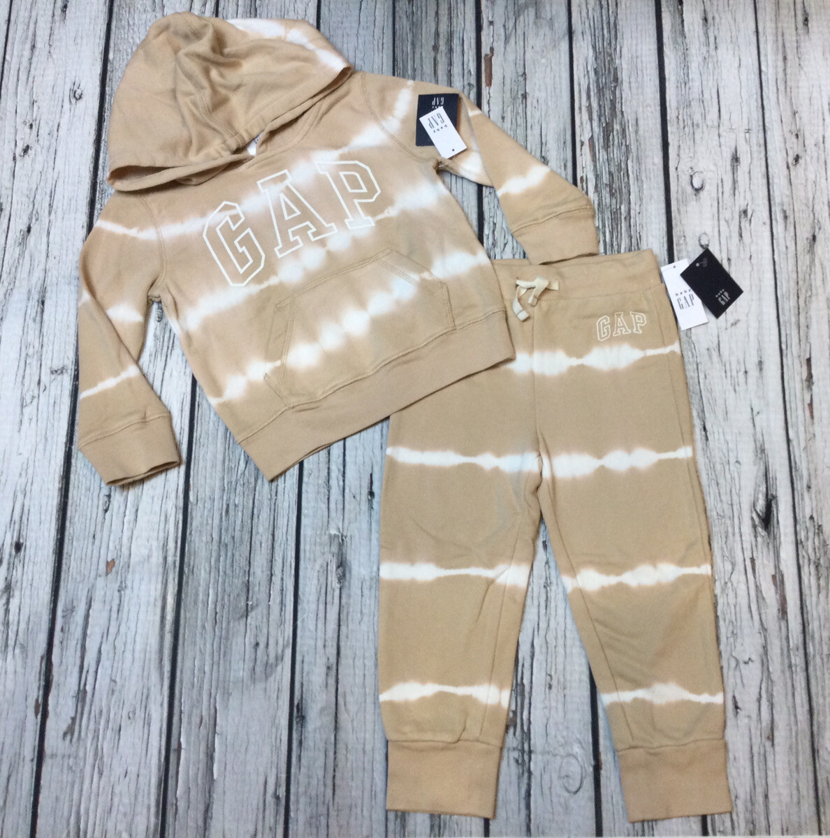 Baby Gap Boys 3 / 3T Tan Brown & White Hoodie Sweatshirt Sweatpants Outfit. NWT