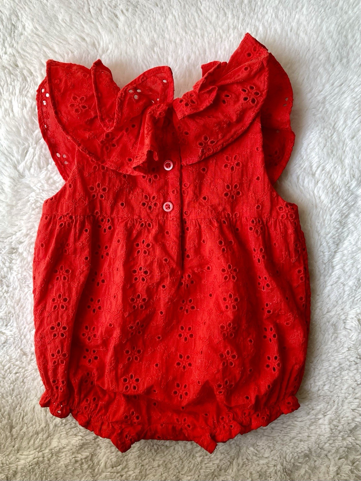 Janie and Jack Baby Girls 0-3 Months Red Eyelet Summer Romper Outfit Cotton