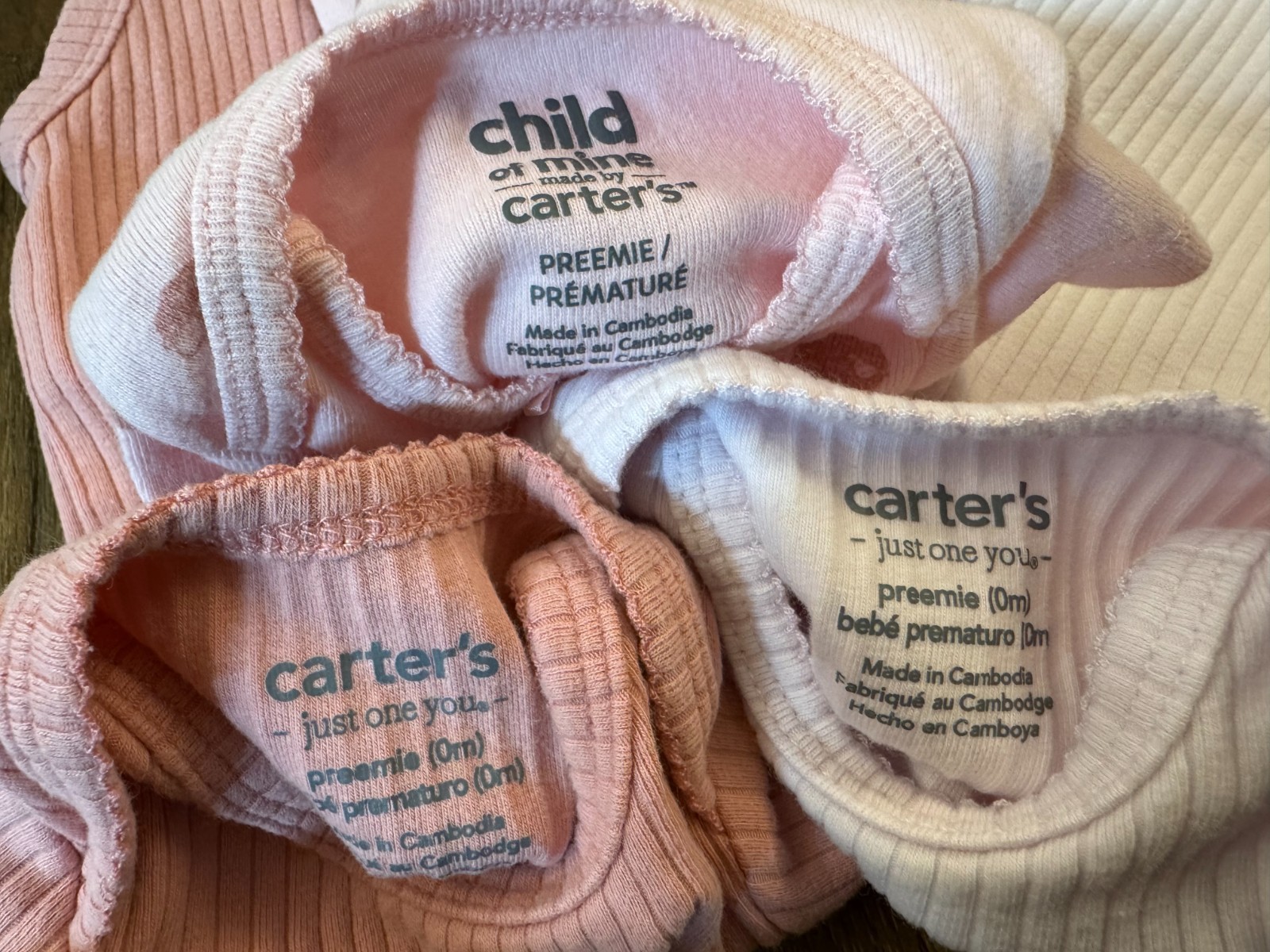 Carters Baby Girl Preemie Lot Bodysuits S/S Shirts Outfits Ribbed Solid Sheep