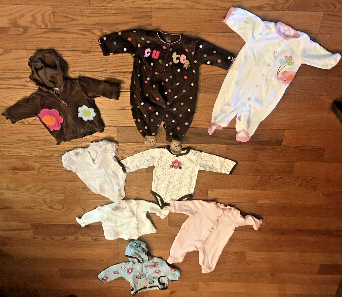 Lot of 9 Baby Girl’s 3 Month Full Zip Hoodies Pajama’s Button Up Growing/ Walk