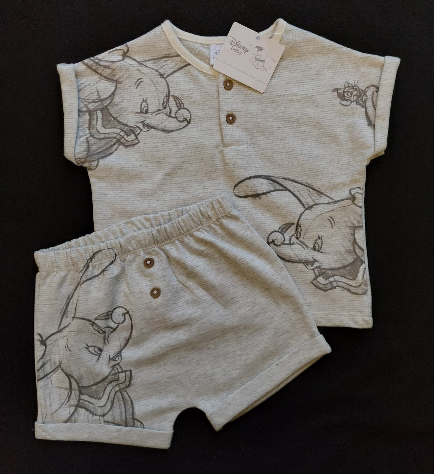 Baby Boys Disney Dumbo Striped Grey Shorts & Top Set 3/6 Months