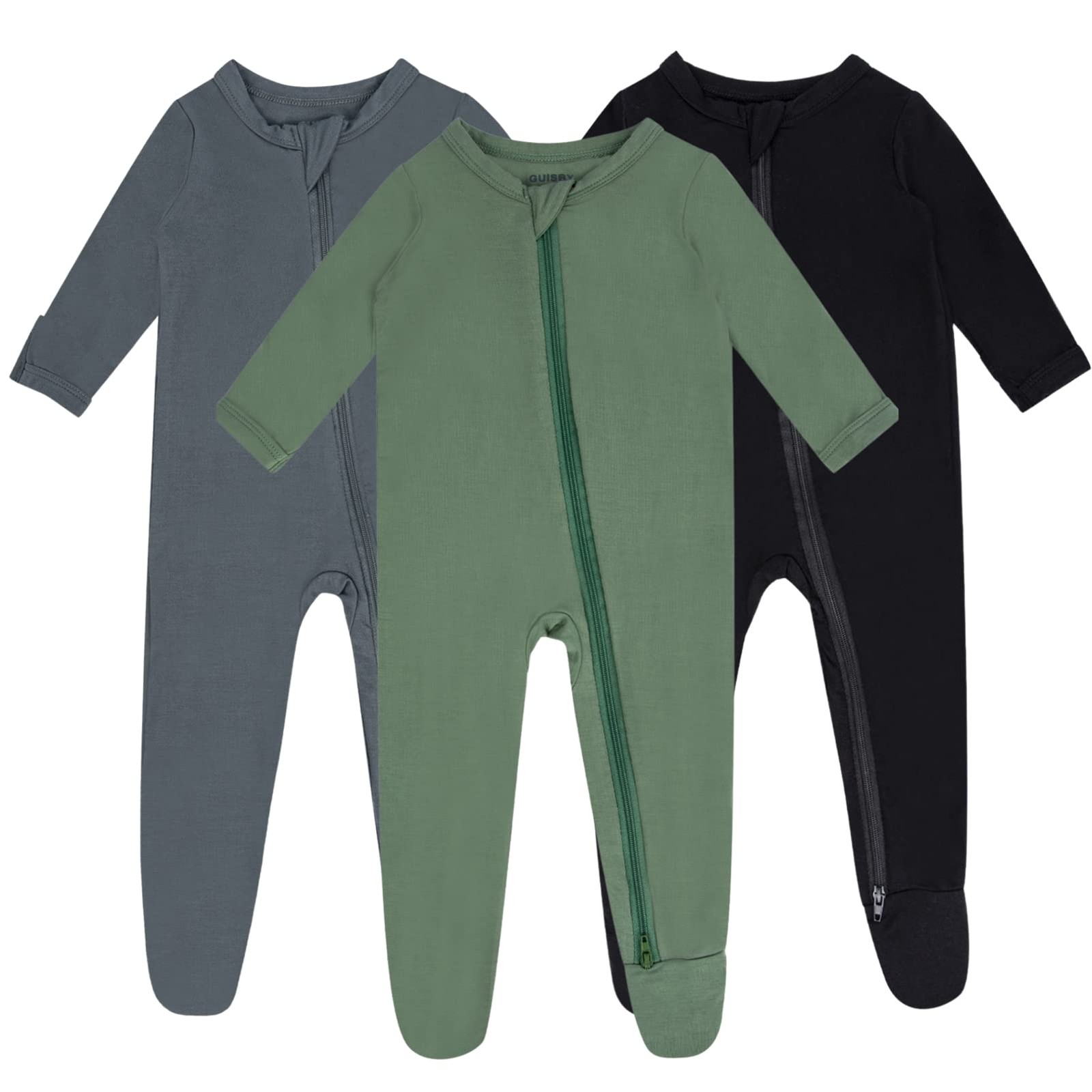 GUISBY Rayon Made From bamboo Baby Pajamas, Newborn Double Zipper Sleepers, L…
