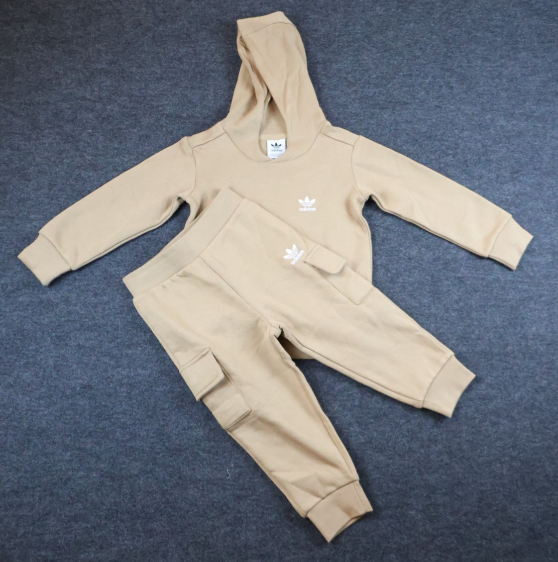 Adidas Toddler Tracksuit Set Hoodie & Joggers Tan Brown Trefoil Logo 18M NWT