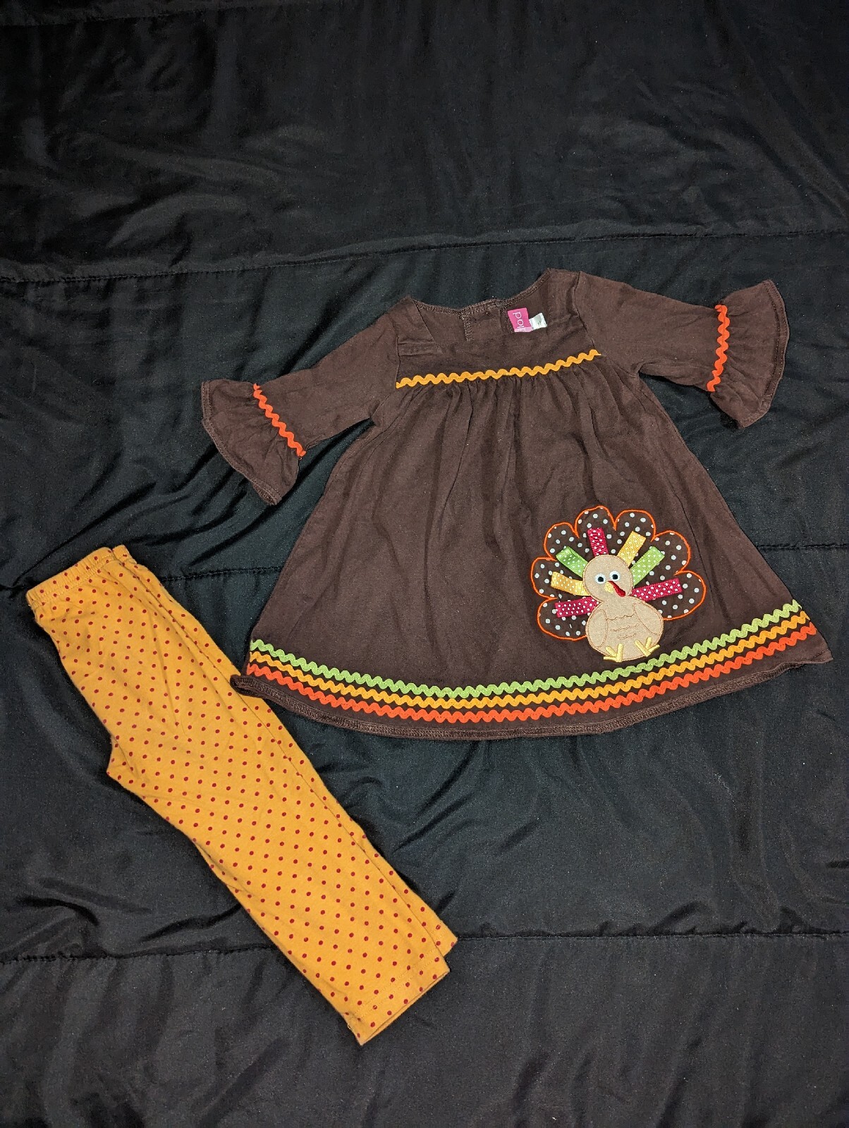 Goodlad Girls 2T brown turkey Dress Shirt And Polkadot Pants Set