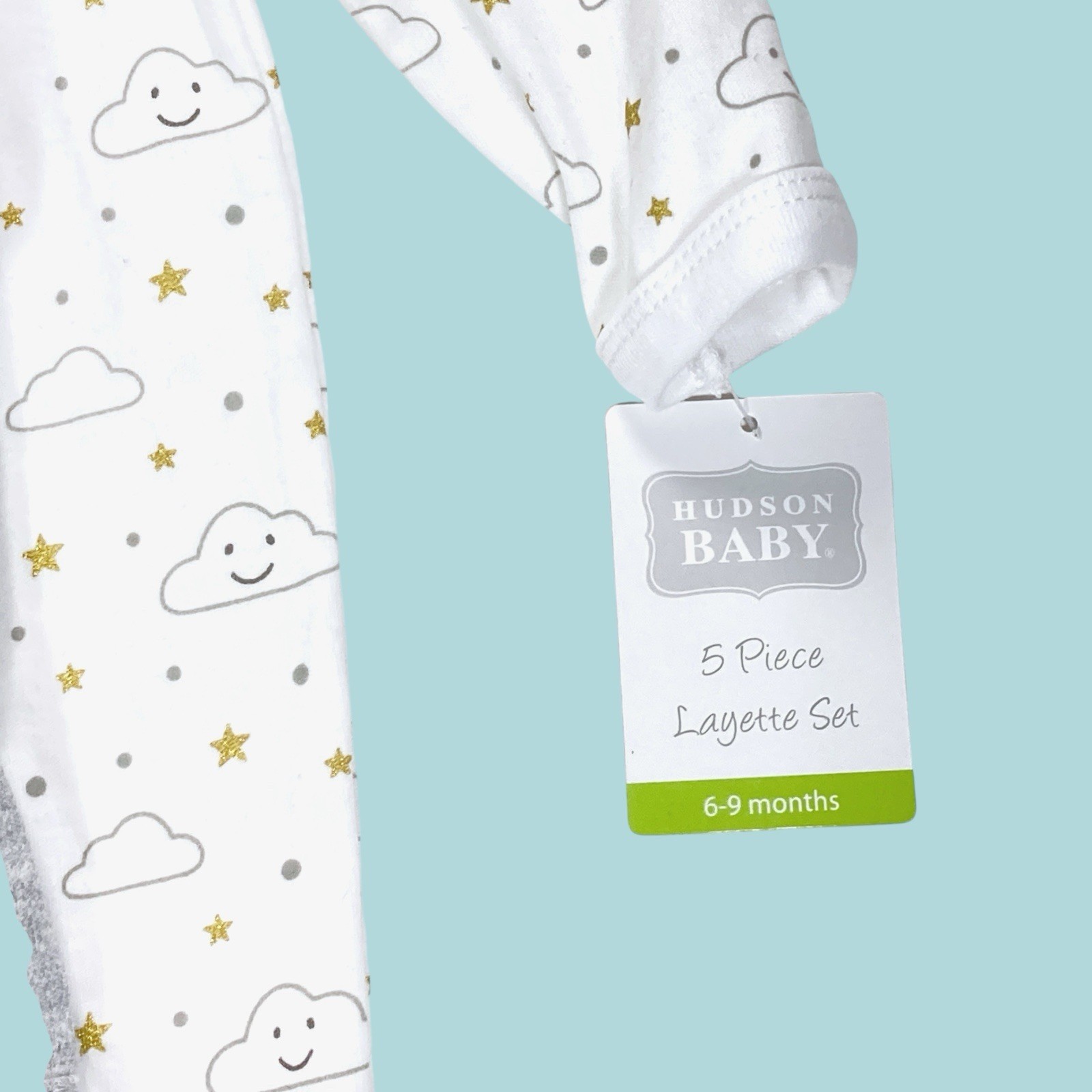 Hudson Baby Infant 6-9mo 5-Piece Layette Set Dream Happy Clouds Stars Unisex NWT