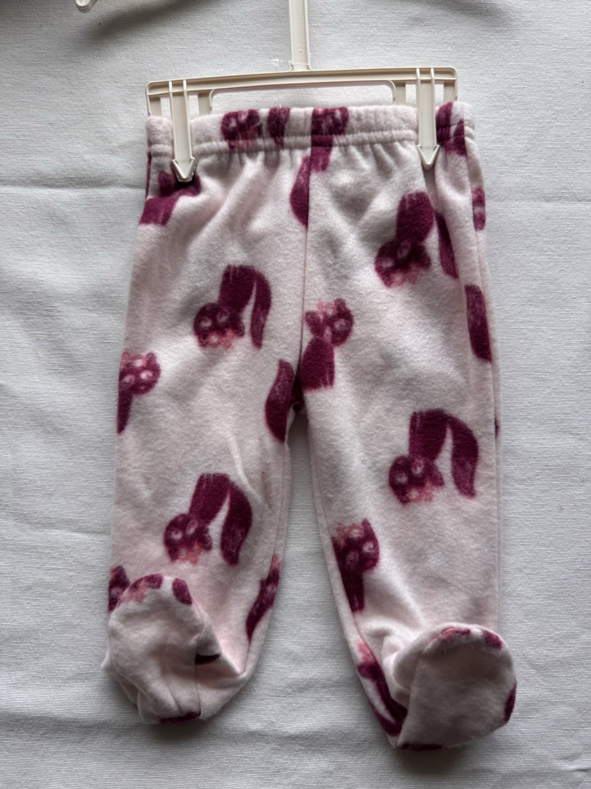 Chick Pea Girls 0-3M 3pc Fleece Pants Set Purple White Fox Footed Bow