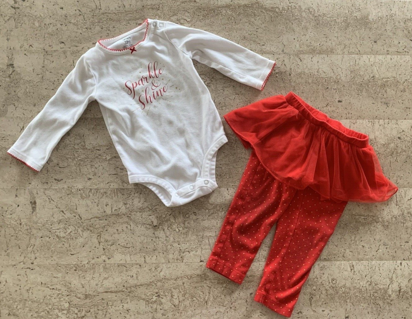 Carter’s 18m Girls 2 Piece Bodysuit Top & Tutu Leggings Outfit Set Sparkle