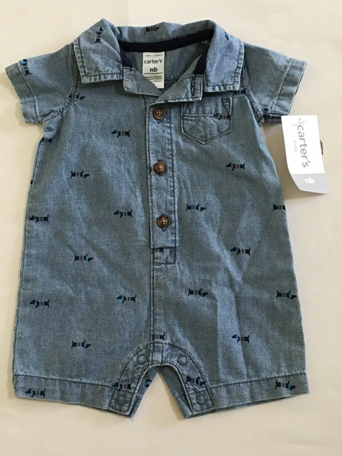 NWT Carter’s Dog Baby Boy Romper Infant Chambray many sizes