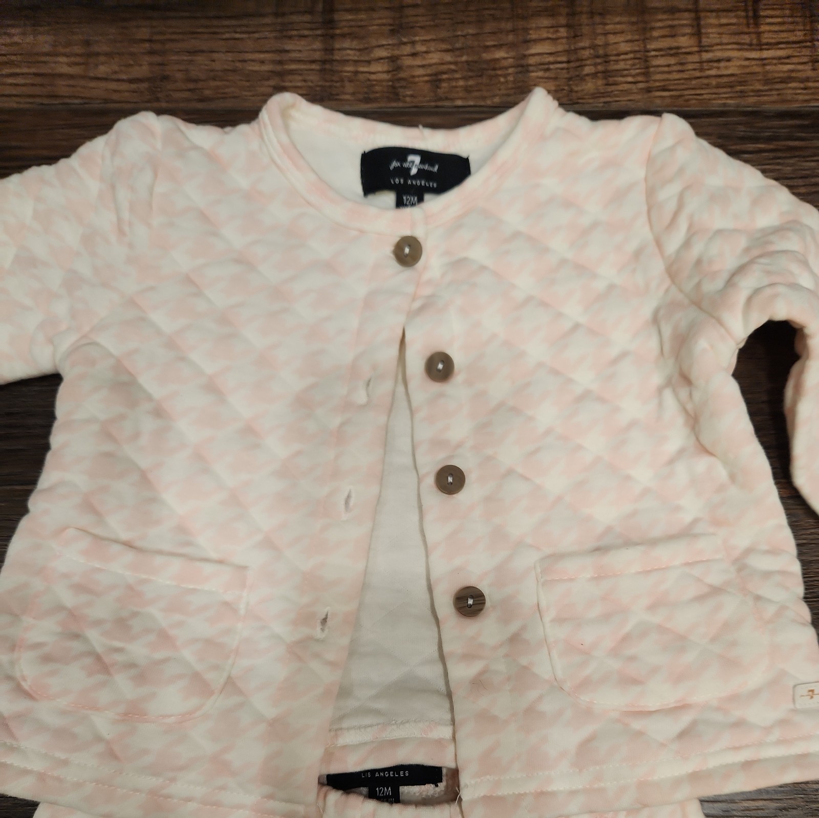 7 For All Mankind Quilted Sweater & Jogger Set – Pink & White Houndstooth – 12M