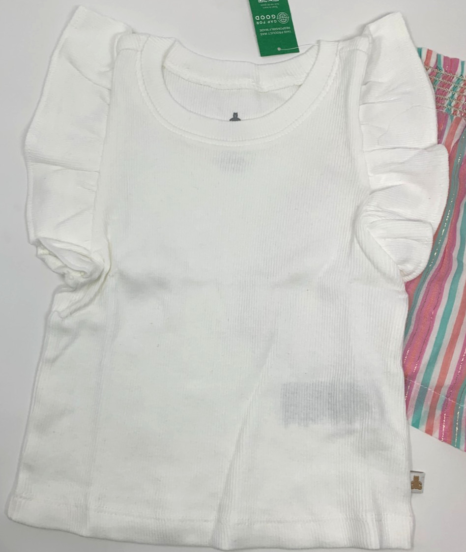 NWT Baby Gap Girls 12-18 White Ribbed Ruffle Tank and Pink Metallic Shorts Set