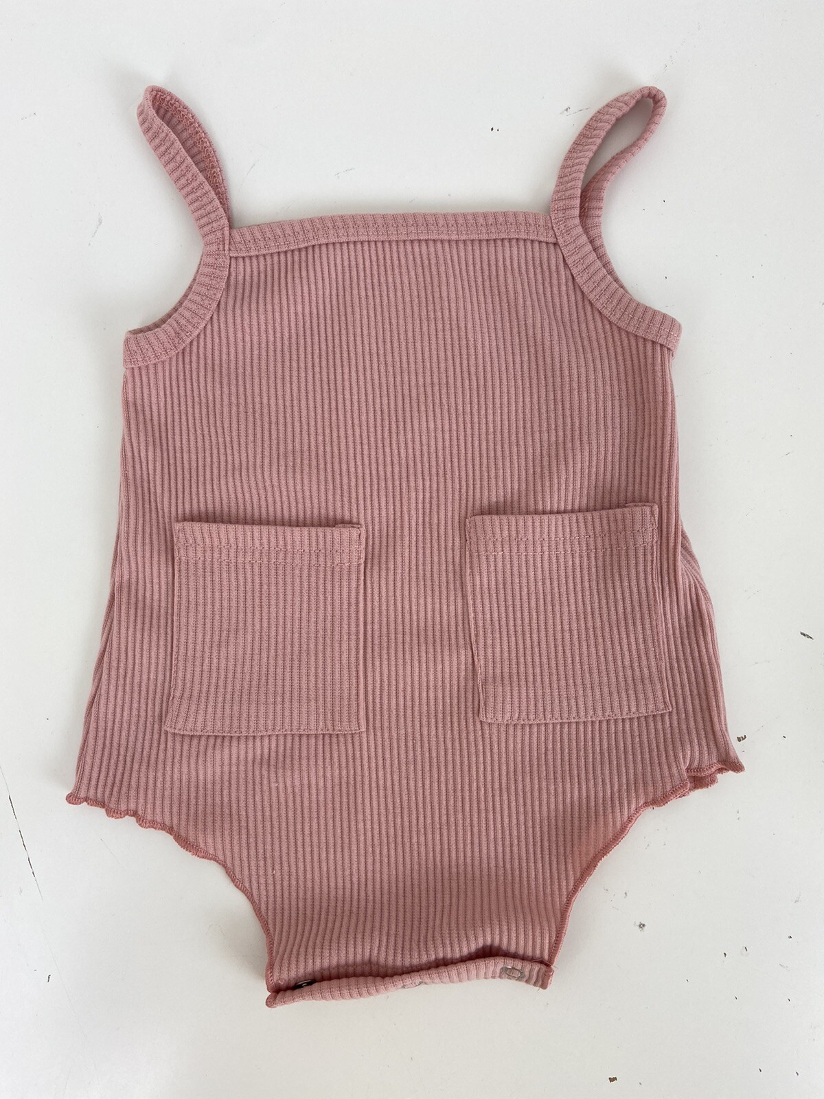 Baby Girls Pink Romper 18-24 Month Pink Rib Knit Sleeveless Outfit Pockets