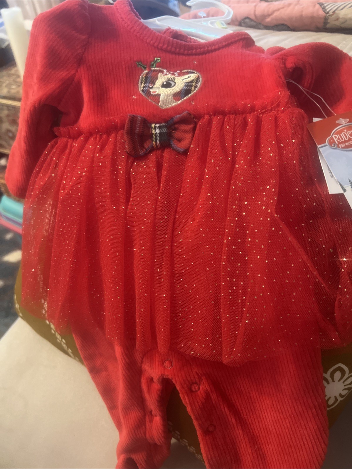 NWT Rudolph Red Nosed Reindeer Christmas Tutu Legging Top Embroidered 1 Pce 3M