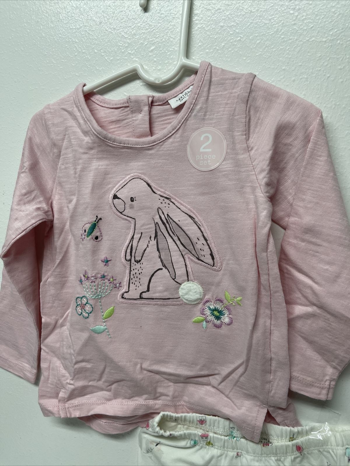 Next 2-Pcs Pink w Bunny applique LS top & Printed Leggings Set, Baby girls 1-2 Y