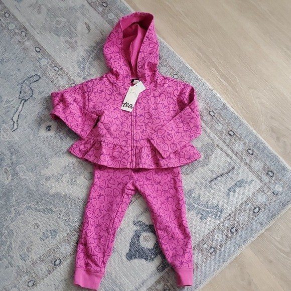 NWT Tea Collection Baby Girls Strawberry Ruffle Zip Hoodie With Pants Sz18-24m.
