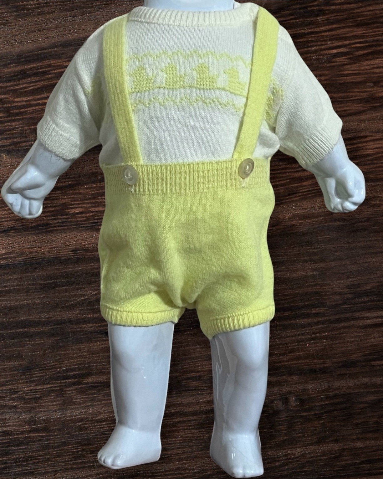 Vintage 2pc Infant Knit Outfit Yellow Duckies 3-6M 100% Orlon Acrylic USA