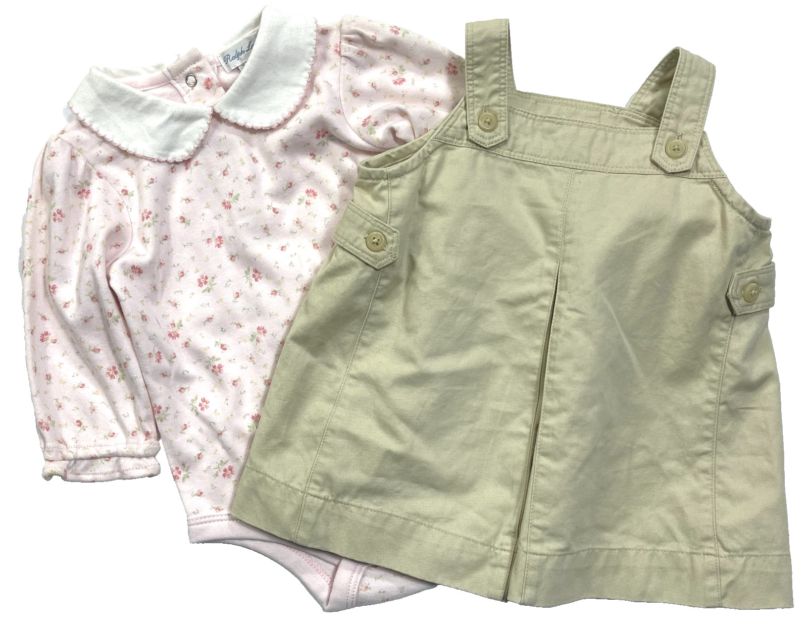 New with Tags Polo Ralph Lauren Girls Pink Floral Shirt & Khaki Dress Set sz 6m