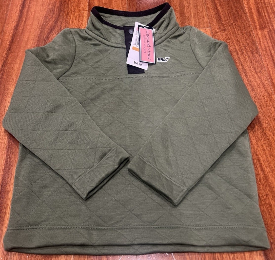 Classic Vineyard Vines Toddler Boy 4T Olive Green Quilted Snap Quarter Pullover