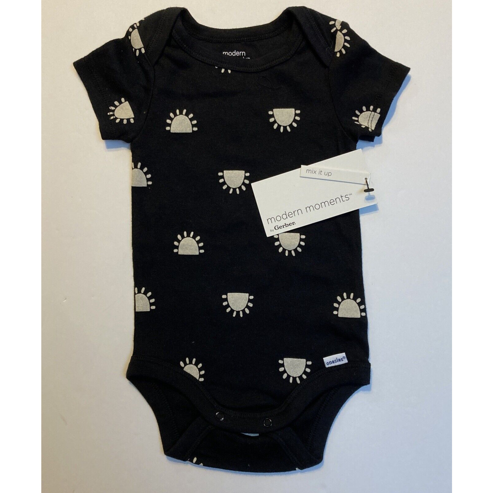 Gerber Baby Onesies Size 12M Short Sleeve Black with Suns Modern Moments