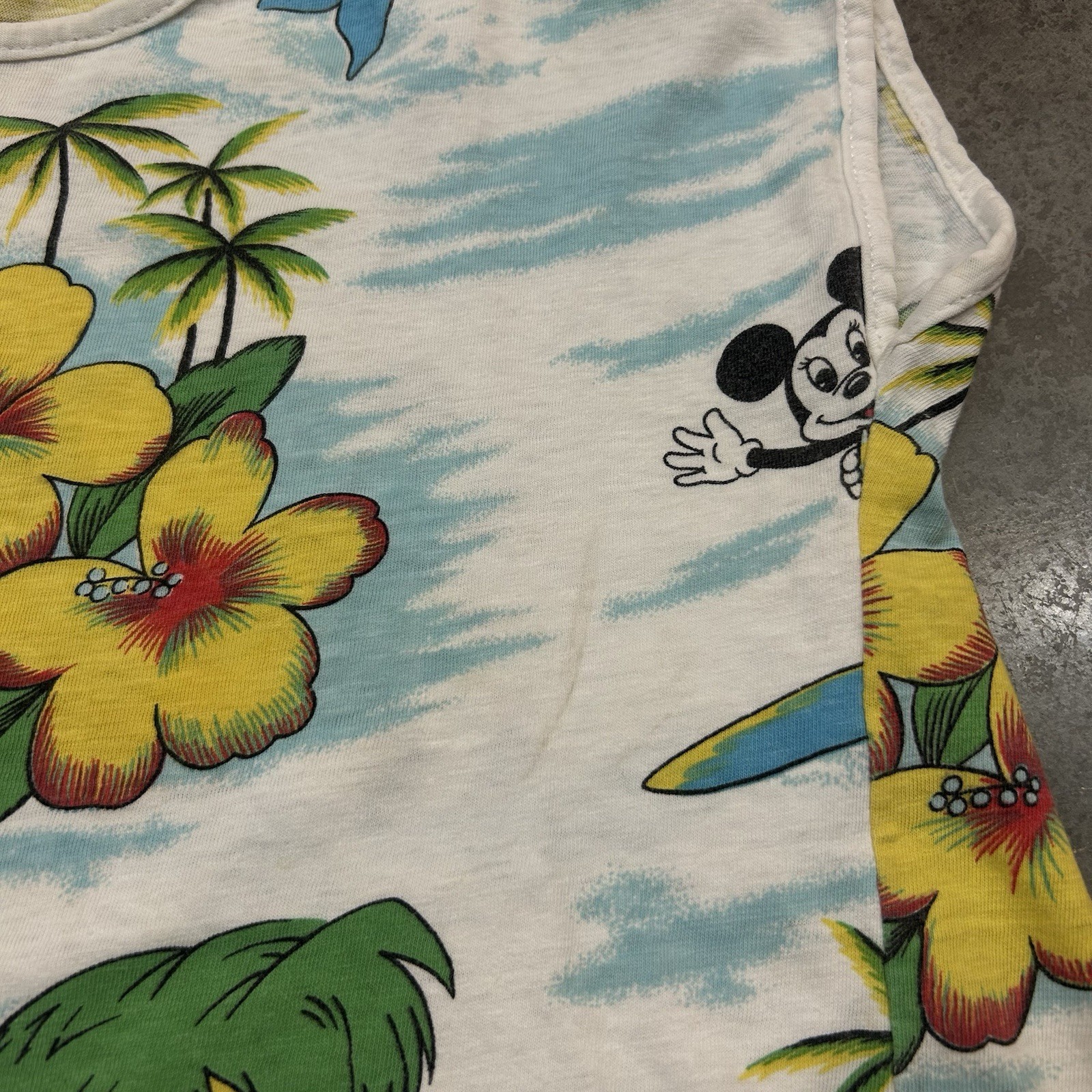 1970s Vintage Disney Mickey Mouse Beach Floral Style Cropped Girls Childrens Top