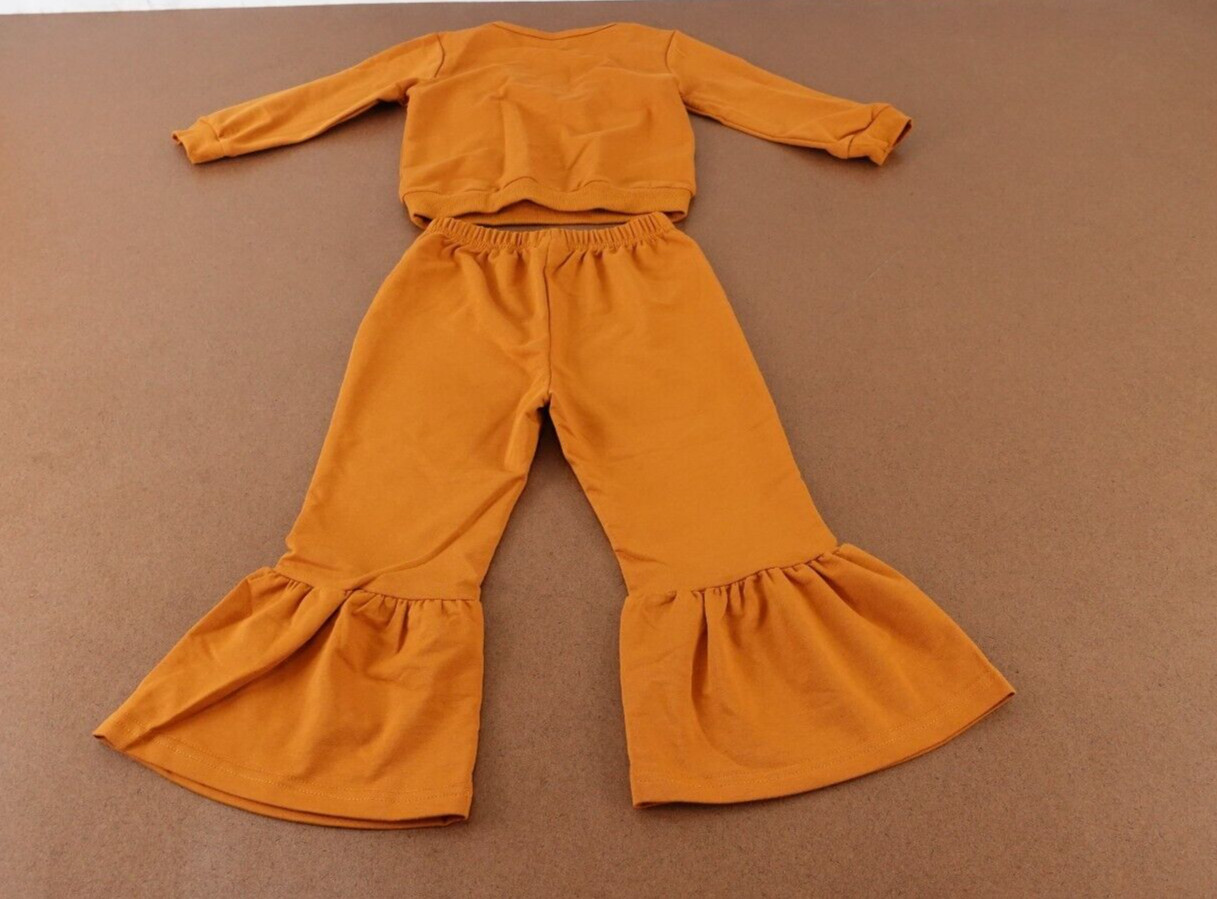 Toddler Girl Size 2-3 Rust 2 Piece Bow Accent Sweatshirt Flare Sweatpant Set New