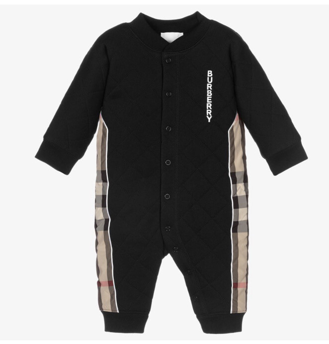 Burberry Kids Logo Print Quilted Black romper For Baby 6 Months