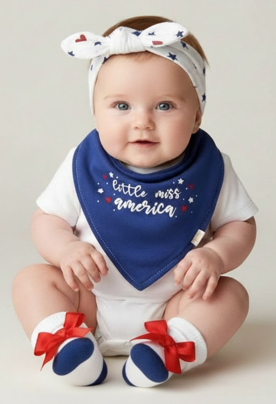 Lila & Jack ‘Little Miss America’ Headband & Bandana Bib & Socks Set 0-6 Months