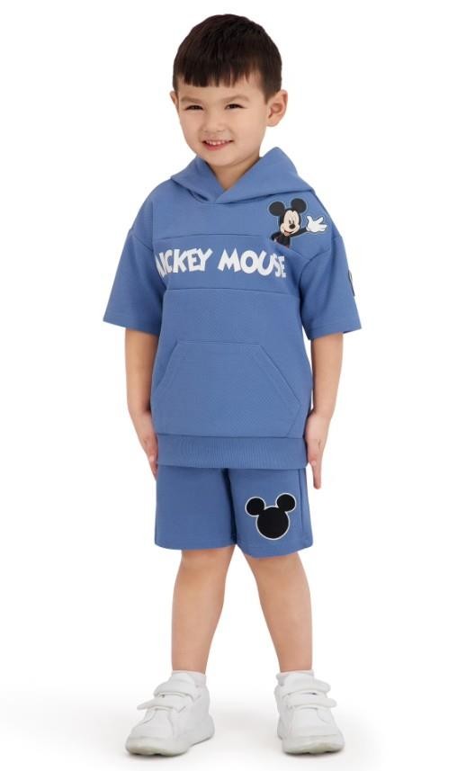 NEW NWT Boy Sz 3 Toddler Textured Blue Shorts & Hooded Shirt MICKEY MOUSE Outfit