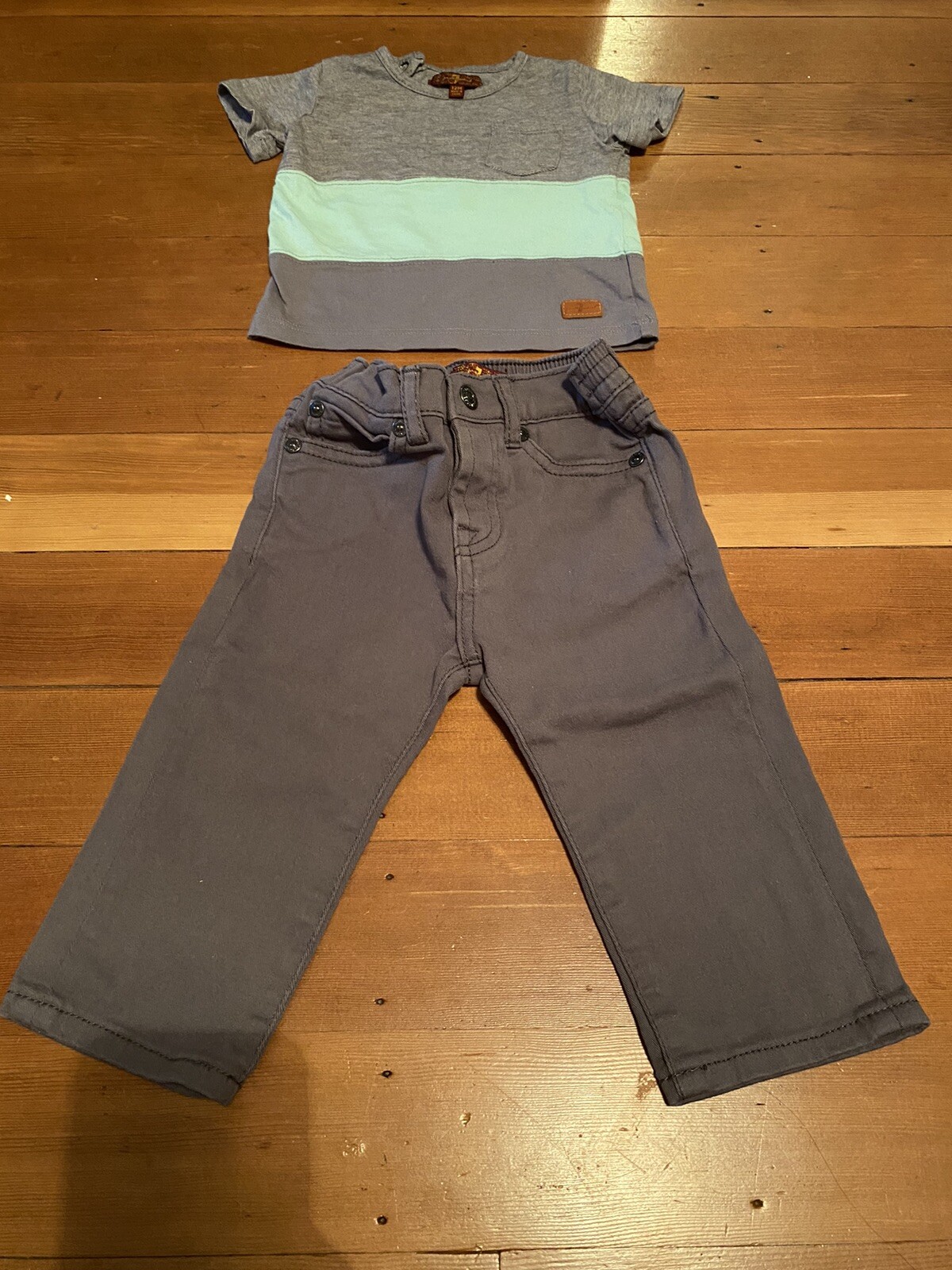 7 For All Mankind Toddler Boys Shirt & Straight Leg Jeans Set 12m Baby Outfit