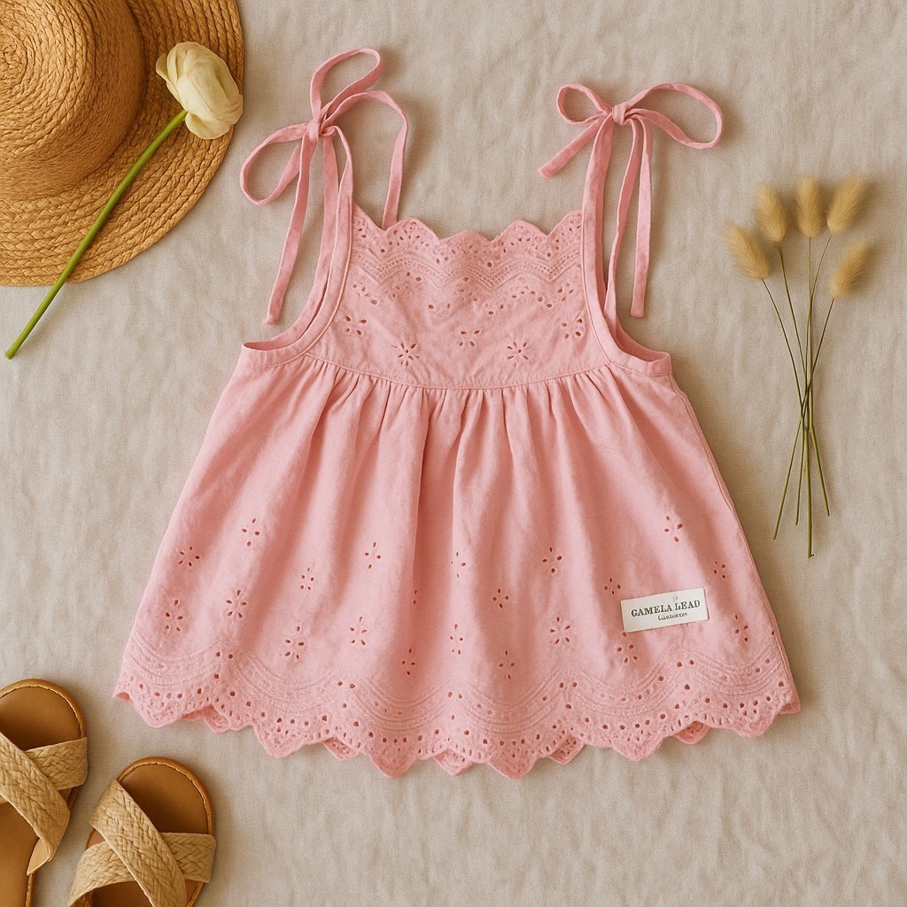 Camille & Leah Lace Ruffle 2 Piece Set Pink Dress Short Cotton Toddler Girl 2T