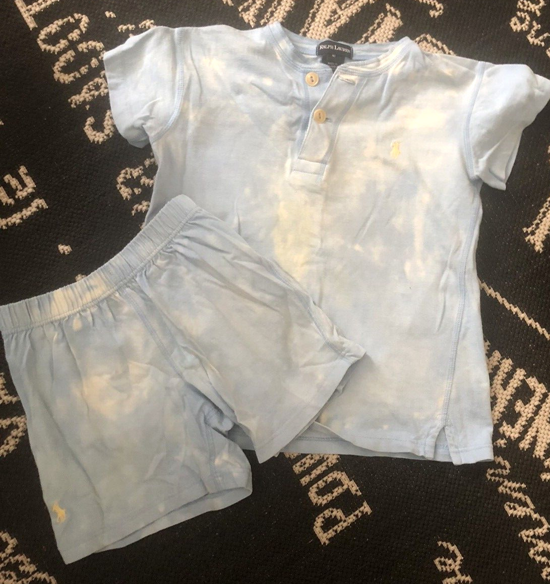 SET 2 Vtg Boy Girl 2-4T Light Blue Tie Dye RALPH LAUREN POLO SHIRT & SHORTS Knit