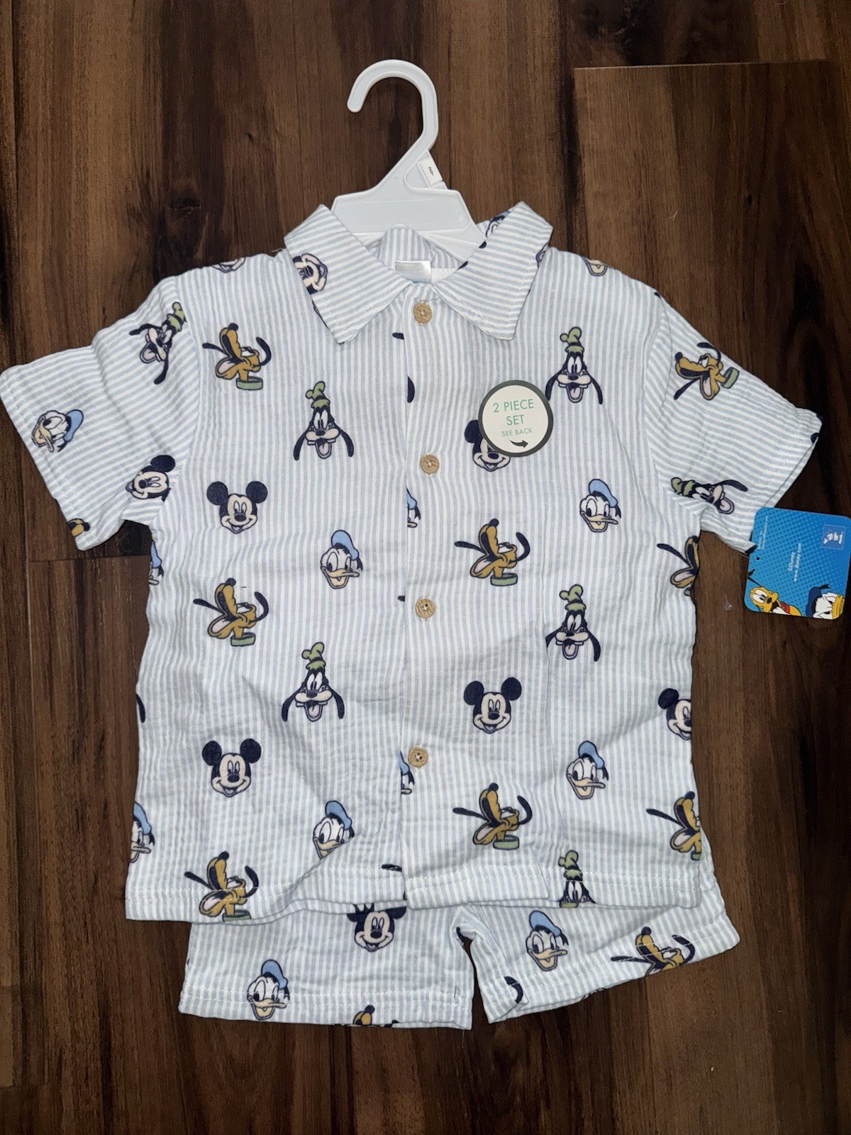 Disney Baby Boy Mickey Mouse Friends Blue White 2 Piece Button Up Shirt Shorts