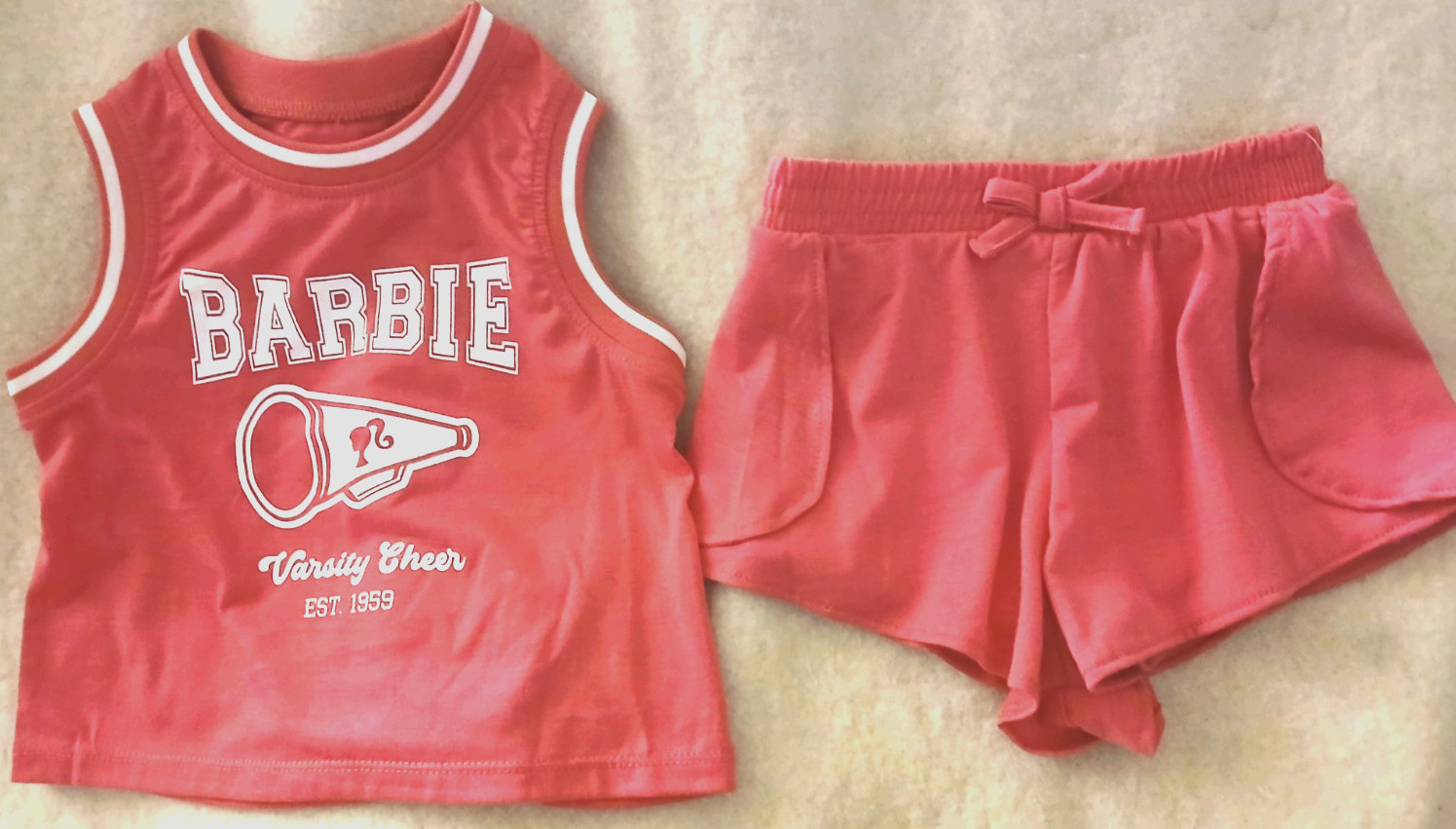 BARBIE VARSITY CHEER PINK & WHITE SHORTS/SKORT OUTFIT-SIZE 2T-NEW WITH TAGS