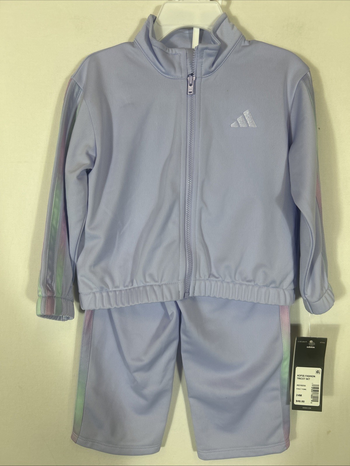 $48 Adidas Baby Girls 2-Piece Long Sleeve Printed Tricot Jacket Pant Set 24 M