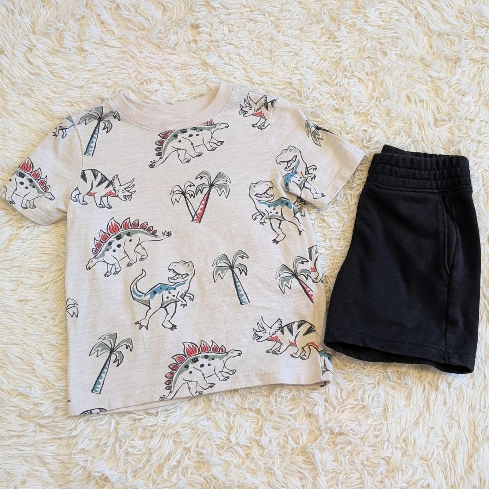 Garanimals Boys Size 3T Dinosaur Graphic Print Shirt Black Shorts Outfit Bundle