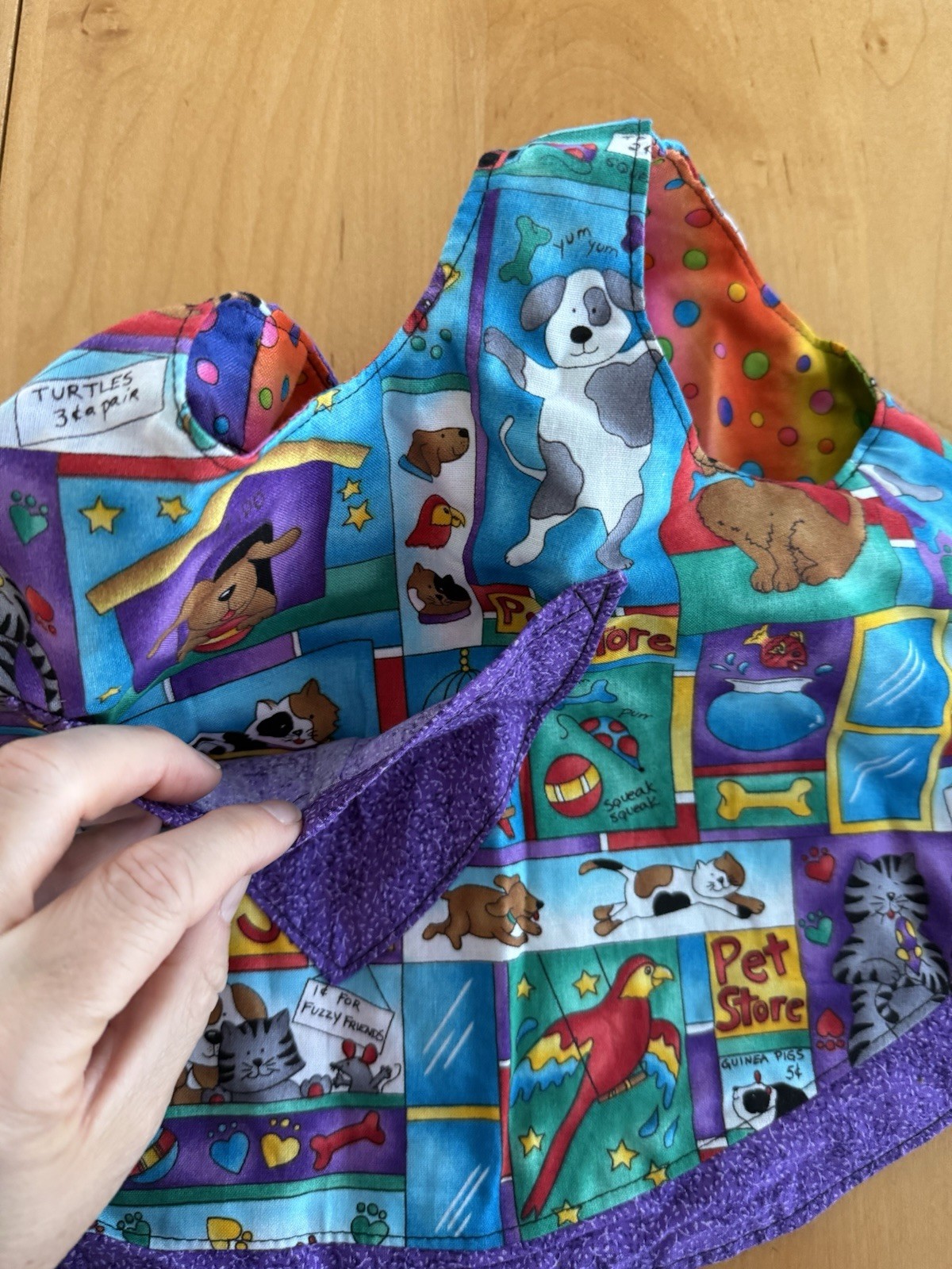 NWOT 3 PC 2 in 1 reversible cap top skirt rainbow puppy kitten handmade see ad
