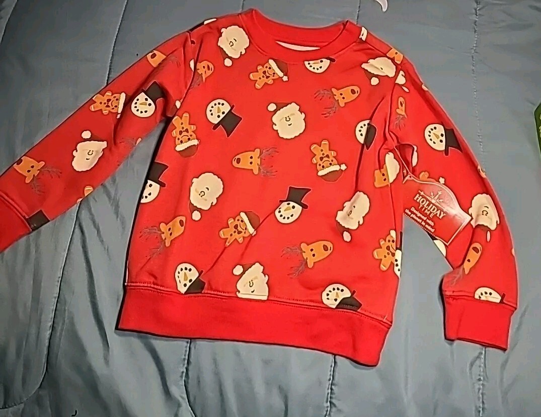 4T Holiday Time long sleeved shirt with Santa, Snowman, Gingerbread. Warm