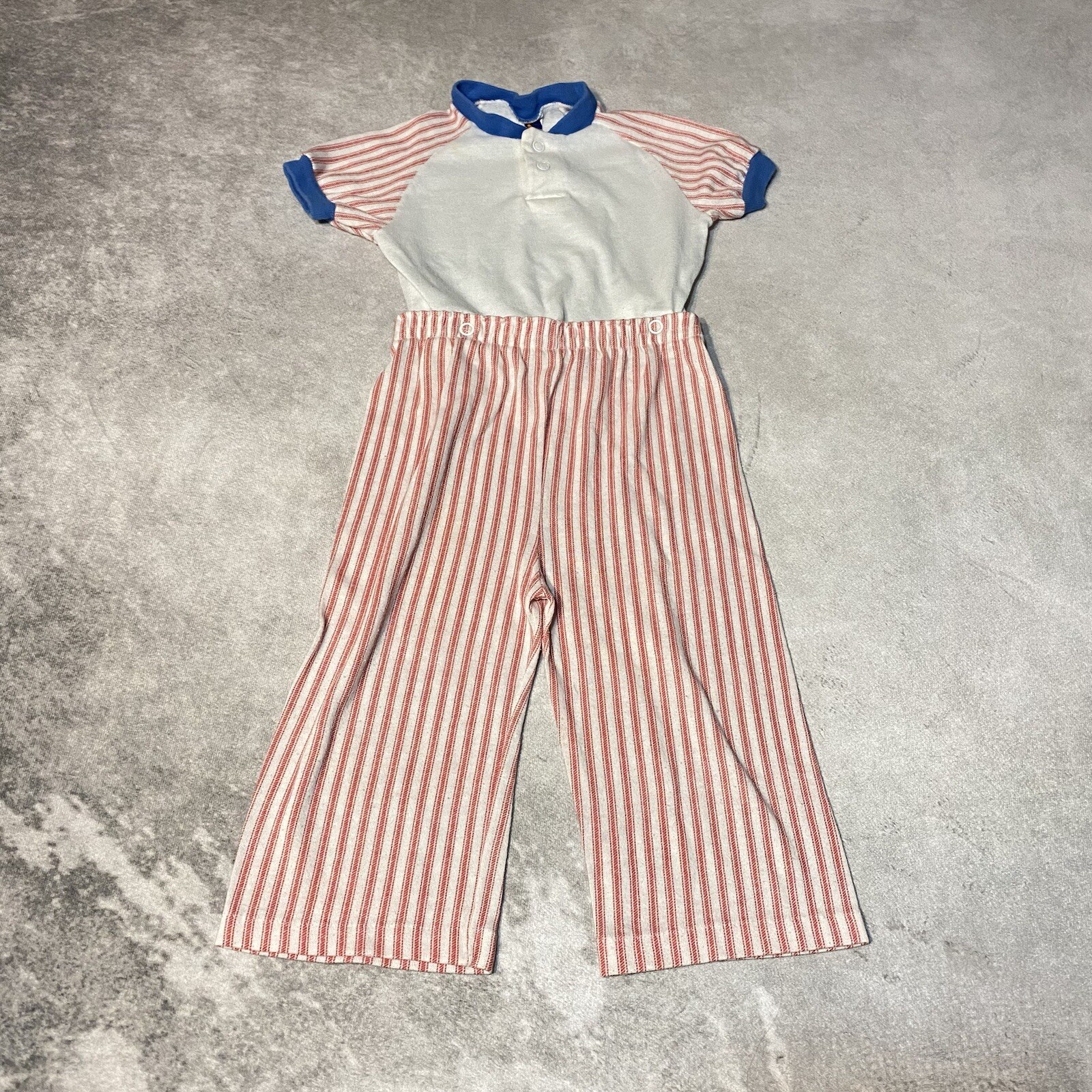 Vintage Carter’s Snap Outfit Pinstripe Peter Pan Collar Size 2 Made In The USA