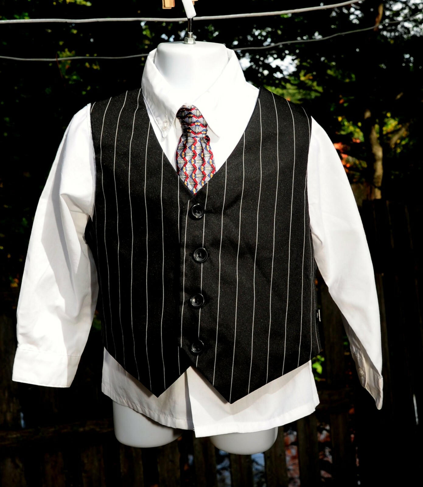 VTG 90’s Boys 3-Piece Formal Vest Set 2T/3T Pinstripe Vest, Shirt, Paisley Tie