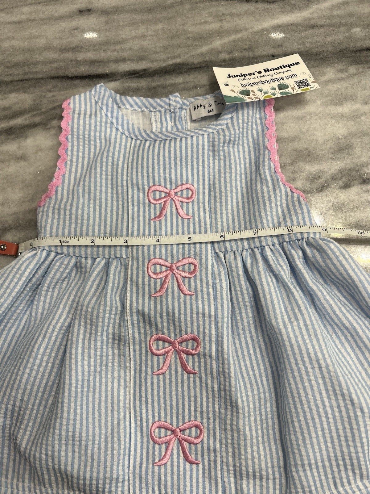 NWT Abby & Evie Girl’s Pink Blue Bow Seersucker set size 6 months