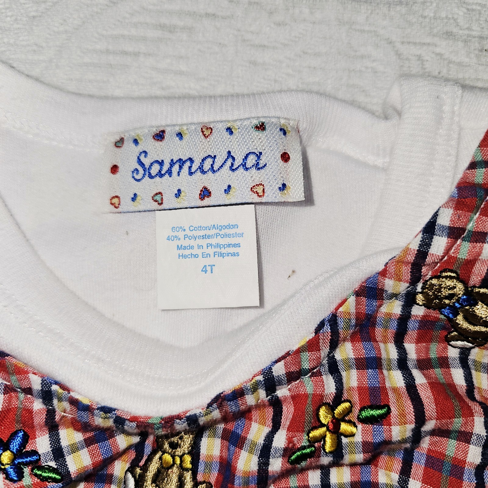 Vintage 80s Samara Toddler Girl Seersucker Jumper Plaid Red W/White Shirt 4T