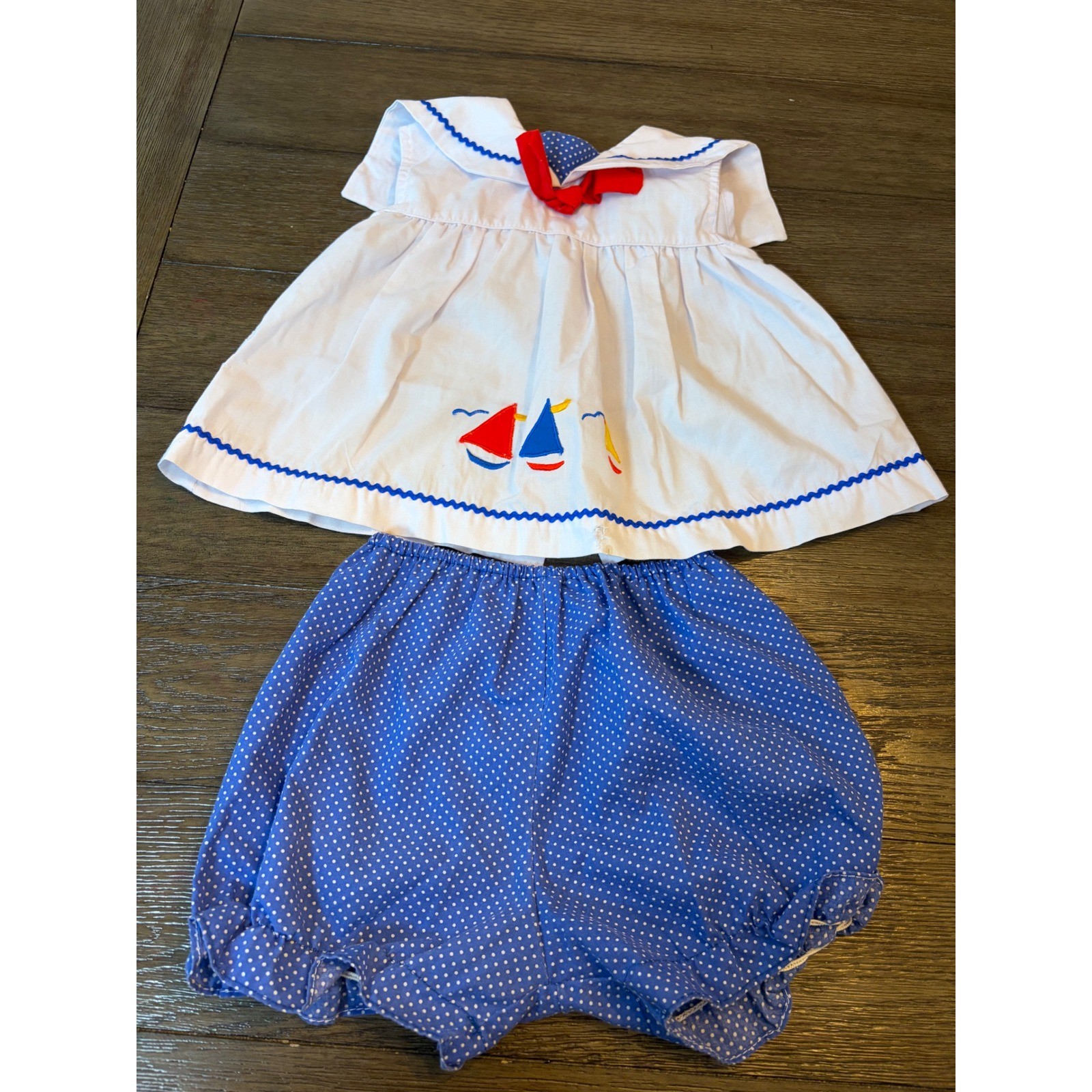 Color Kids Sailor Set Toddler 24M Nautical Sailboat Bloomer Polka Dot White Blue