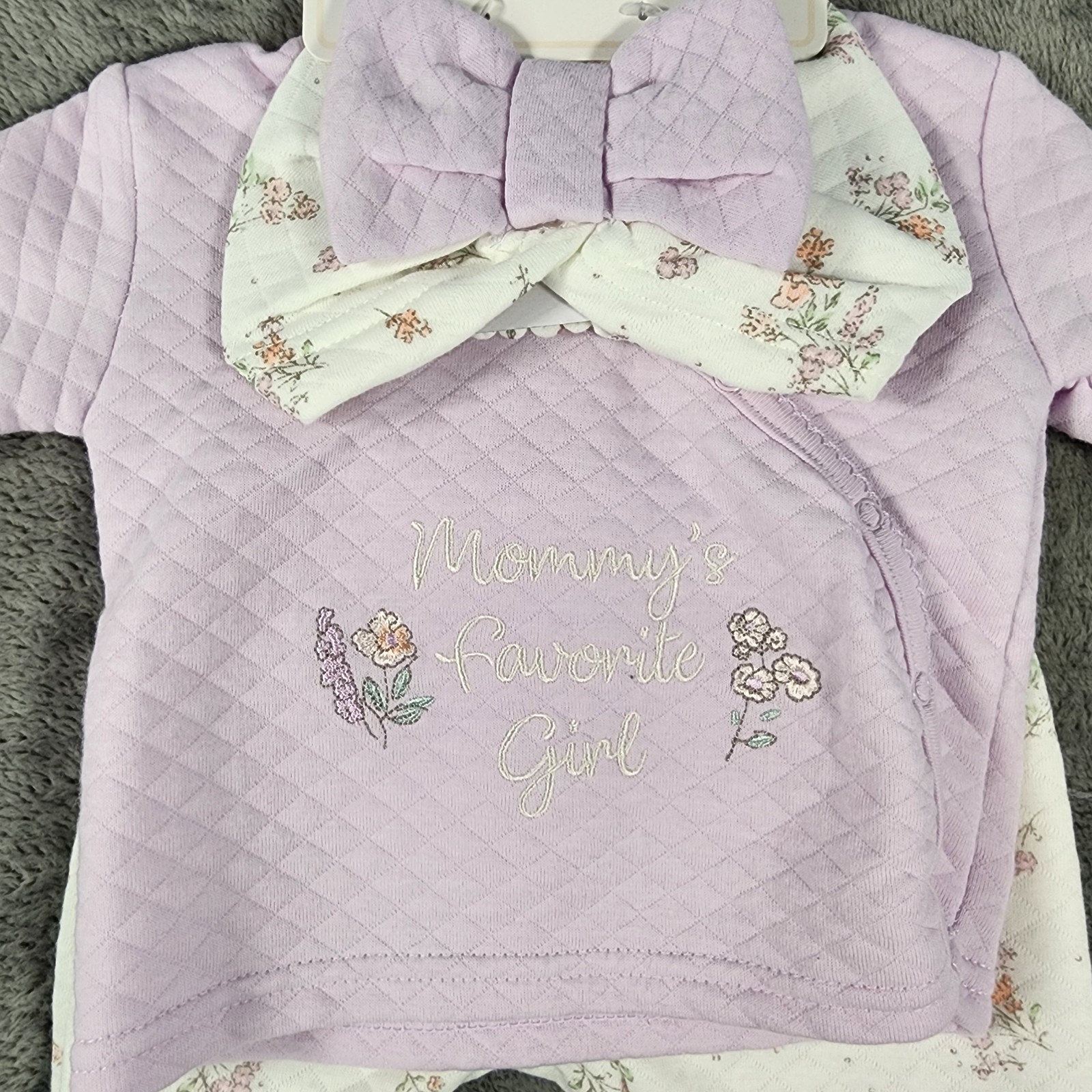 NWT Catherine Malandrino Baby 0-3 Month Purple Quilted Floral Top Pants Bow