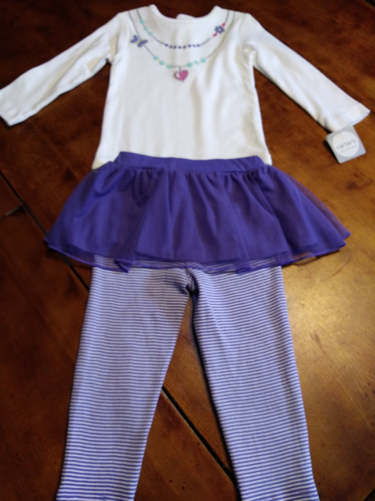 Girl set 2pcs Spring Easter purple stripes tutu shirt leggings CARTERS NEW 12M