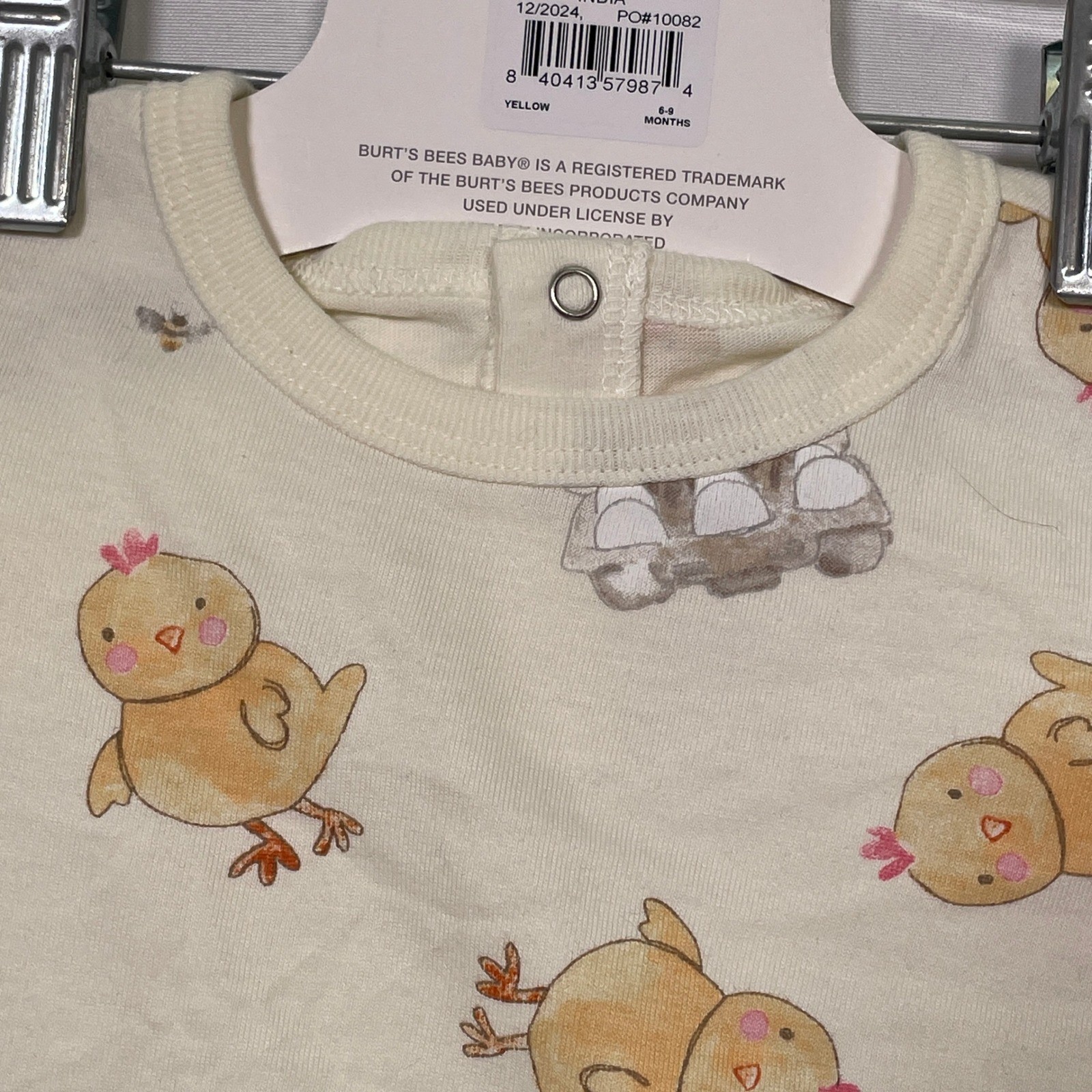 Burt’s Bees Baby Organic Cotton Bees Chicks White Beige Playwear Set Kids 9M NWT