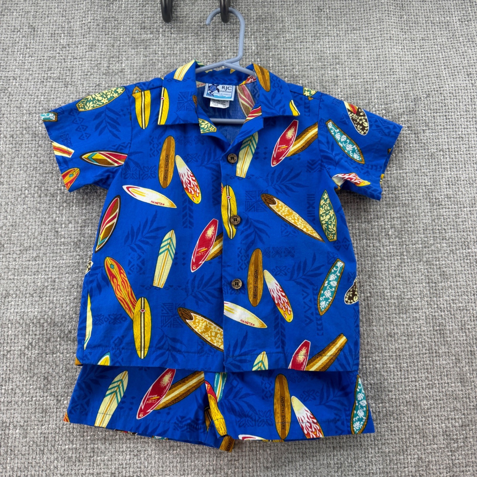 RJC Hawaiian Cabana Kids 3T 2pc Set 100 Cotton Blue Surfboard Print Hawaii Made