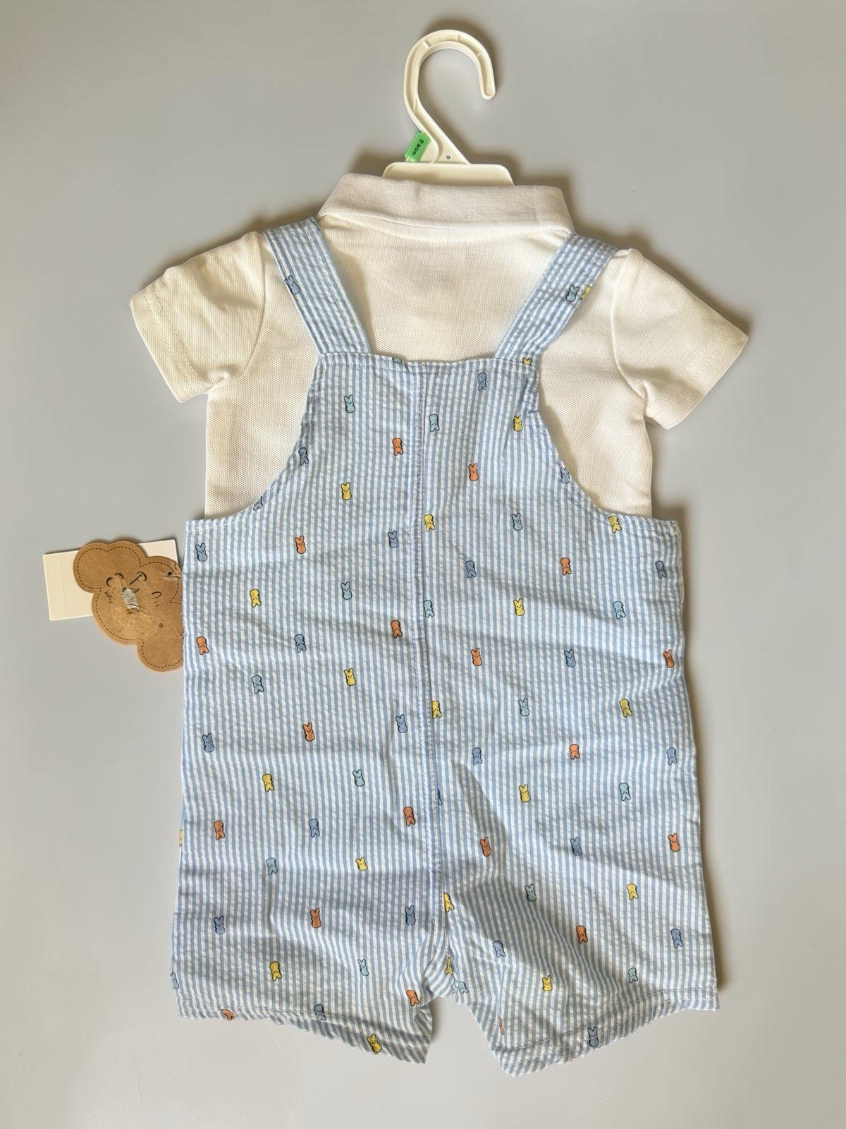 Baby Essentials Easter Bunny Overalls 2 Piece Set Size 18 Months Seersucker New