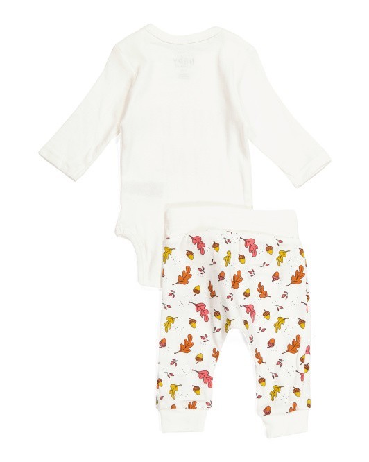 RAE DUNN Newborn 2pc Happy Fall Bodysuit Pant Set Headband And Gift Bag 0/3M